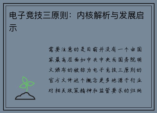 电子竞技三原则：内核解析与发展启示